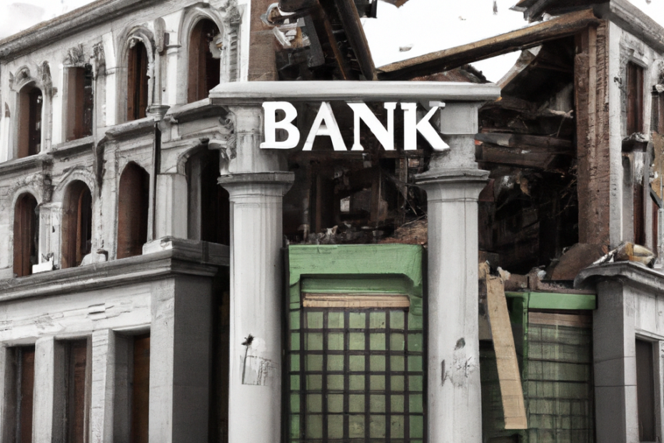 Bank demolated building hyperrealistic