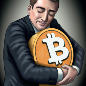 Banker hug bitcoin hyperrealistic