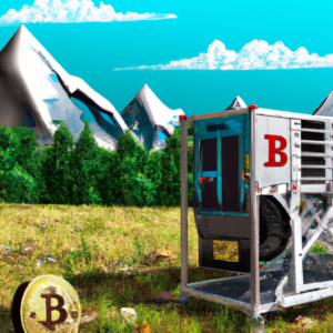 Bitcoing mining machine in landscape hyperrealistic
