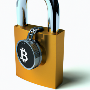 hyperrealistic bitcoin 3D real lock open